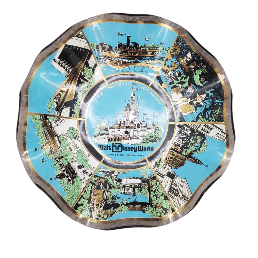 Vintage Walt Disney World Magic Kingdom park trinket dish with gold trim